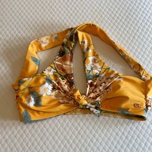 Yellow top knot bikini top